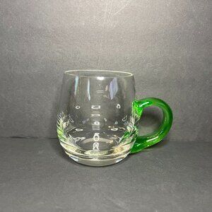 Vintage Blown Crystal Glow in the Dark Green Handled 10oz Punch Cup Mug 3.75"